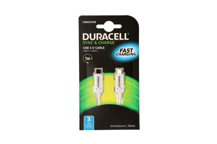 Duracell  Sync/ Ladekabel USB-C til USB-C 1m Hvit