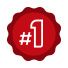 Rødt merke med teksten «#1» i hvitt, symboliserer topp kvalitet og førsteplass