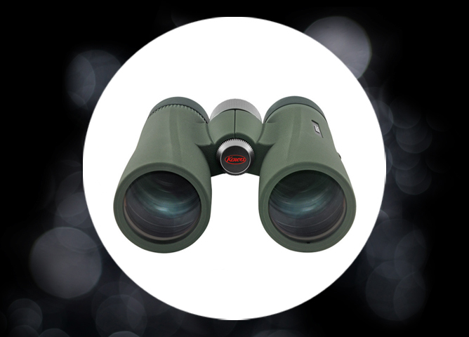 Grønn kikkert med moderne design og gummiert overflate, sett forfra