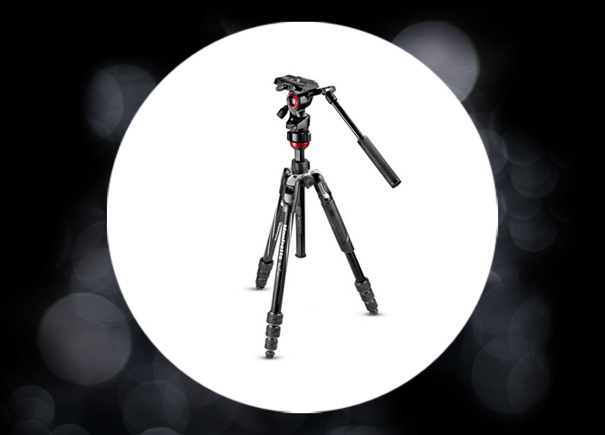 Justerbart kamerastativ med tre ben, svart design og roterbart hode