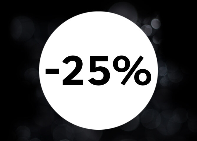 -25 % i hvitt med svart bakgrunn