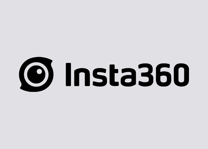 Logoet til Insta360 med svart tekst og en grafisk sirkel som ligner et kameraøye på venstre side