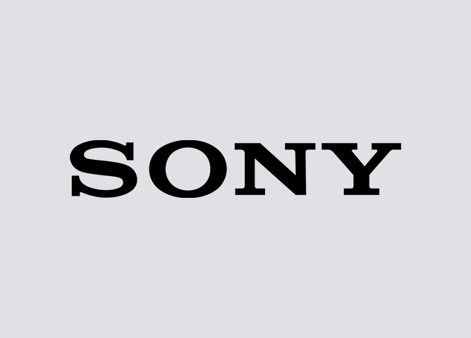 Sony-logo i svart tekst på grå bakgrunn