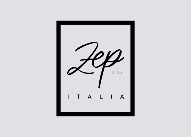 Zep Italia-logo i svart tekst med minimalistisk ramme rundt på lys bakgrunn