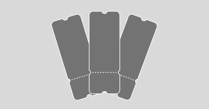 Tre deler av et mobildeksel som kan brettes sammen, vist som en flat mal