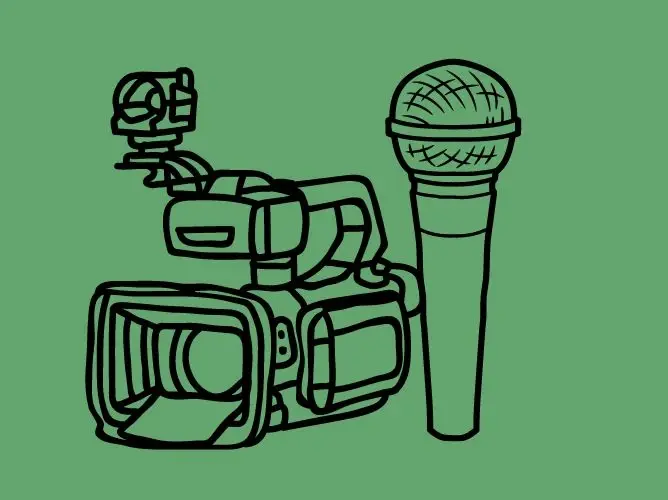 Tegning av et videokamera og en mikrofon