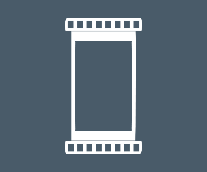 Ikon av en vertikal filmstripe med perforerte kanter på en blå bakgrunn Ikon av en vertikal filmstripe med perforerte kanter på en blå bakgrunn