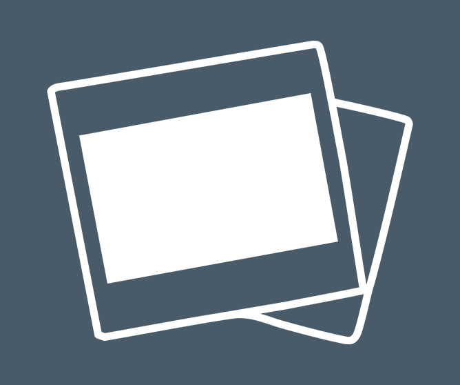 Ikon av to overlappende polaroidbilder med hvit ramme på mørk blå bakgrunn Ikon av to overlappende polaroidbilder med hvit ramme på mørk blå bakgrunn