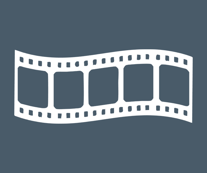 Ikon av en bøyd filmstripe med fem rammer på mørkeblå bakgrunn Ikon av en bøyd filmstripe med fem rammer på mørkeblå bakgrunn