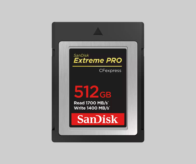 SanDisk Extreme PRO CFexpress-minnekort med 512 GB lagring, lesehastighet på 1700 MB/s og skrivehastighet på 1400 MB/s SanDisk Extreme PRO CFexpress-minnekort med 512 GB lagring, lesehastighet på 1700 MB/s og skrivehastighet på 1400 MB/s