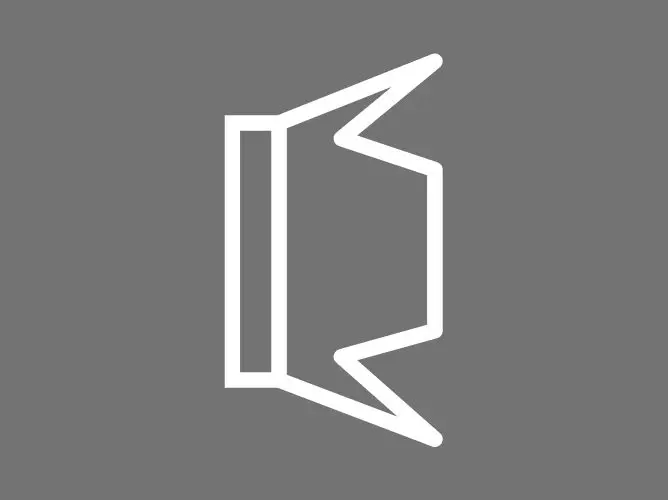 Hvitt ikon av en bok med to åpne sider, på grå bakgrunn