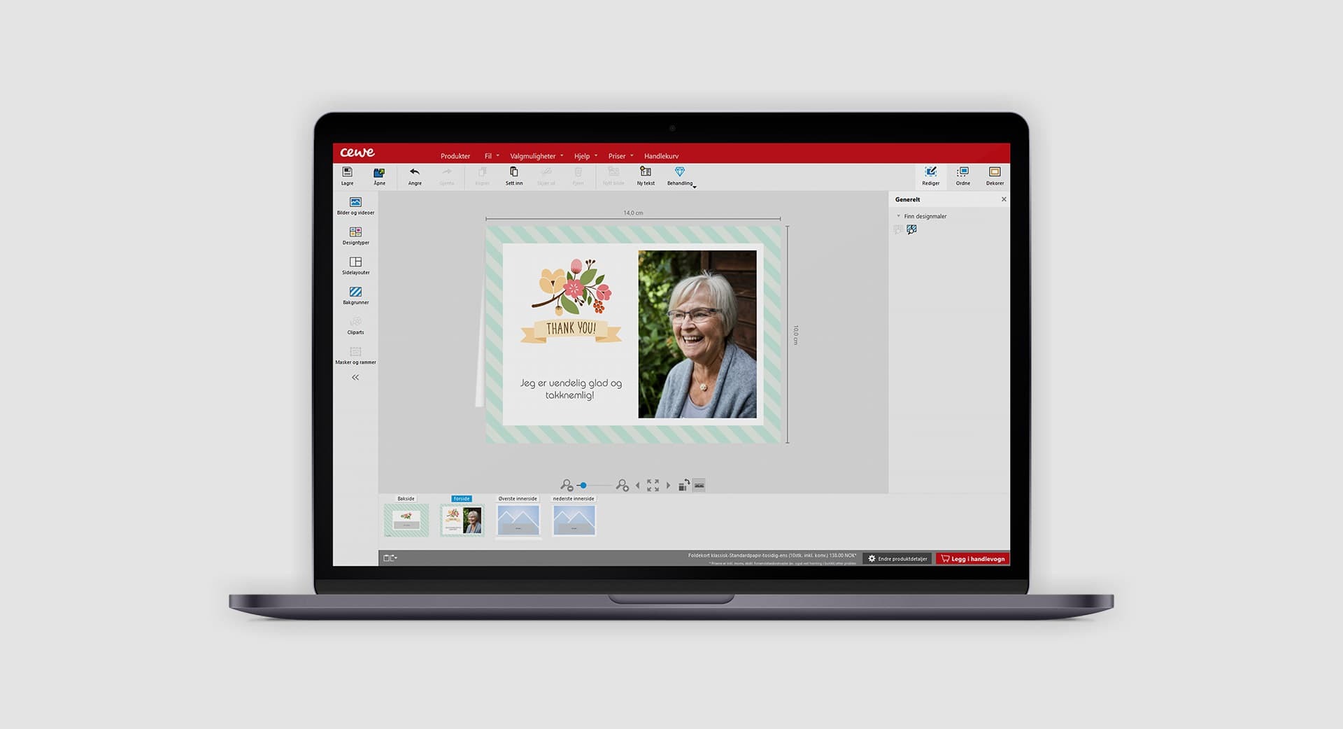 Takkekortene lages enkelt på nett i vårt gratis fotoprogram